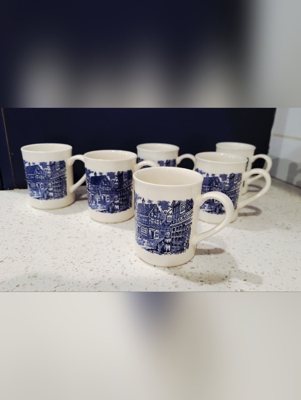 VTG EIT England Blue & White Transferware Dickens Mugs | Ironstone $19 Each